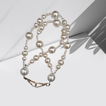 Unisex lanyard pentru telefon cu design de perle dublu strat, perlă ABS, sfoară din oțel, cataramă metalică, imprimare logo disponibilă, personalizabil