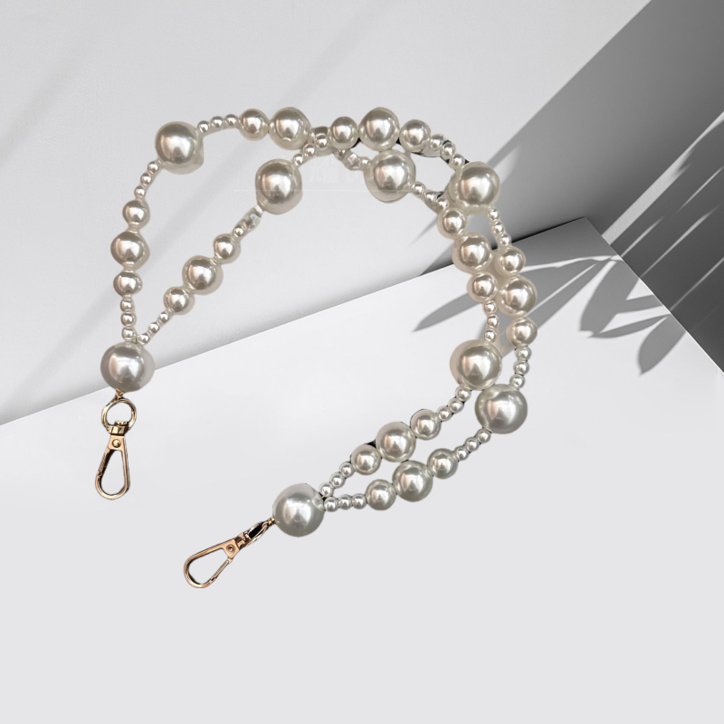 Unisex lanyard pentru telefon cu design de perle dublu strat, perlă ABS, sfoară din oțel, cataramă metalică, imprimare logo disponibilă, personalizabil