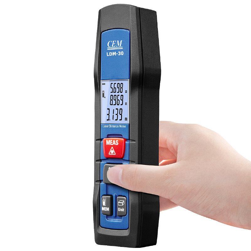 CEM kézi távolságmérő iLDM-30, 30 m mérési tartomány, precizitás ±1,5, No.7 elemről működik