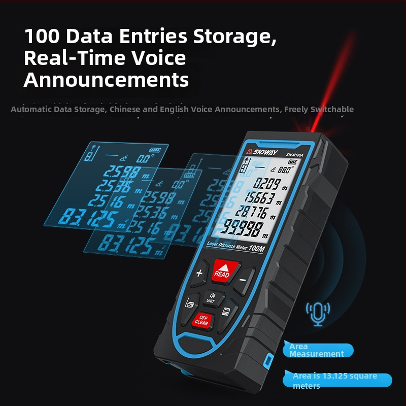 Lézeres távolságmérő újratölthető akkumulátorral, 50 m mérési tartomány, 1,5 mm pontosság, tömeg 250 g, modellek SW-M50A/SW-M70A/SW-M100A