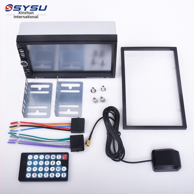 Automobilinė multimedijų navigacijos sistema MP5 su integruotu važiavimo įrašymo įrenginiu ir galinio vaizdo kamera, 7 colių LCD TFT ekranas, 12V maitinimas, palaiko TF kortelę ir USB, atkuria MP4/AVI/MKV/FLV/RM, modelis 7021g, pritaikomas apdorojimas