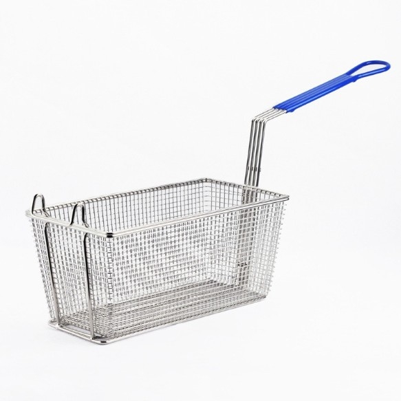 Elektriskā frituve ar eļļas kontroles grozu, kvadrātveida eļļas filtrēšanas sietu un blīvu fritēšanas sietu – metāla konstrukcija