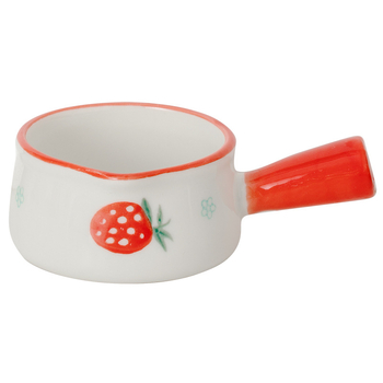 Keramikas mini piena kanna ar rokturi, rokām gleznota ar zemeņu motīvu – trauki dzērieniem un mērču pasniegšanai