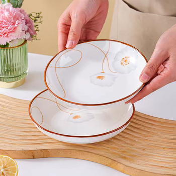 Vječni keramički tanjur za voće s dubokim rubom, kostna porcelina, boja ispod glazure, moderan minimalistički kružni dizajn