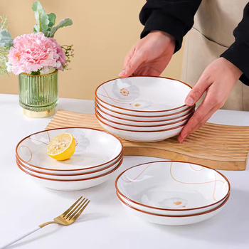 Vječni keramički tanjur za voće s dubokim rubom, kostna porcelina, boja ispod glazure, moderan minimalistički kružni dizajn