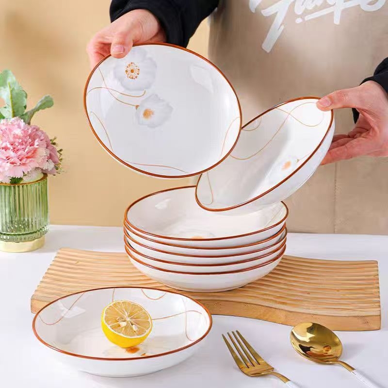 Vječni keramički tanjur za voće s dubokim rubom, kostna porcelina, boja ispod glazure, moderan minimalistički kružni dizajn