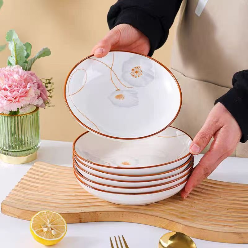 Vječni keramički tanjur za voće s dubokim rubom, kostna porcelina, boja ispod glazure, moderan minimalistički kružni dizajn