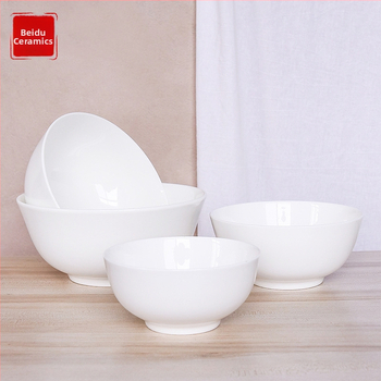 Bol de porțelan osos pentru orez, rotund, stil minimalist modern; personalizare cu imprimare de logo pentru servire în hoteluri.