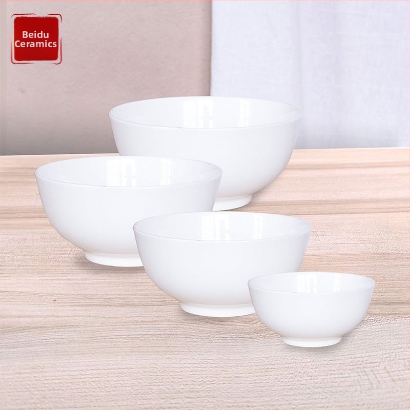 Bol de porțelan osos pentru orez, rotund, stil minimalist modern; personalizare cu imprimare de logo pentru servire în hoteluri.