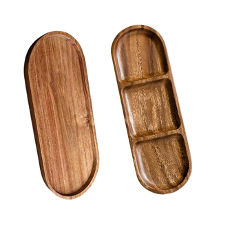 Дървен поднос с три отделения, Nordic стил, овална форма, полирана повърхност