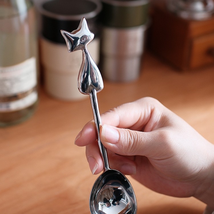 Lingură de bucătărie în formă de pisică din oțel inoxidabil 304, stil proaspăt și drăguț, finisaj oglindit, brand Shado