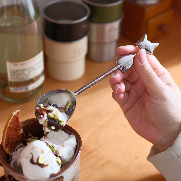 Lingură de bucătărie în formă de pisică din oțel inoxidabil 304, stil proaspăt și drăguț, finisaj oglindit, brand Shado