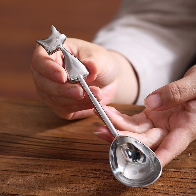 Lingură de bucătărie în formă de pisică din oțel inoxidabil 304, stil proaspăt și drăguț, finisaj oglindit, brand Shado