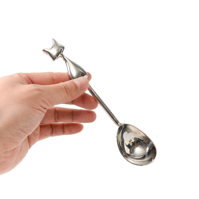 Lingură de bucătărie în formă de pisică din oțel inoxidabil 304, stil proaspăt și drăguț, finisaj oglindit, brand Shado