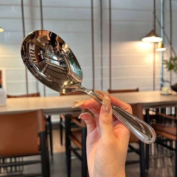 Lingură cu cap mare pentru servire, supă și terci — oțel inoxidabil 410, stil modern, finisaj oglindit