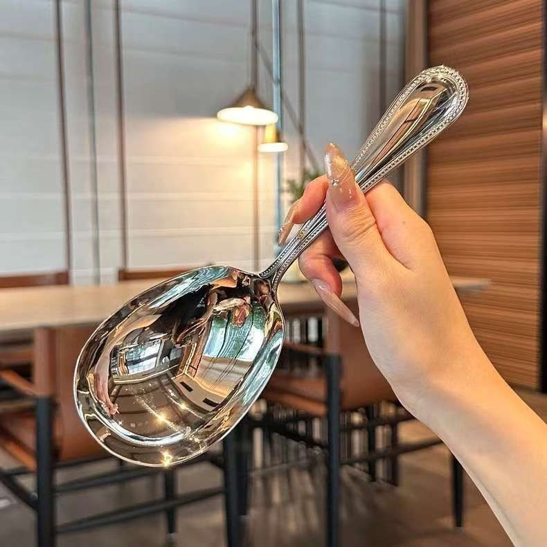 Lingură cu cap mare pentru servire, supă și terci — oțel inoxidabil 410, stil modern, finisaj oglindit