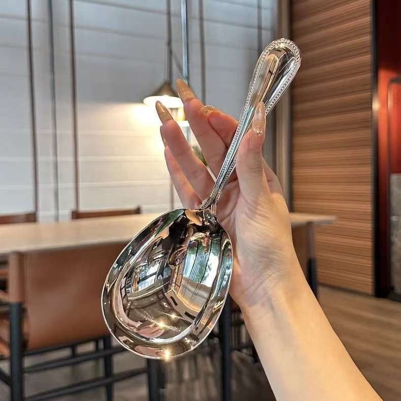 Lingură cu cap mare pentru servire, supă și terci — oțel inoxidabil 410, stil modern, finisaj oglindit