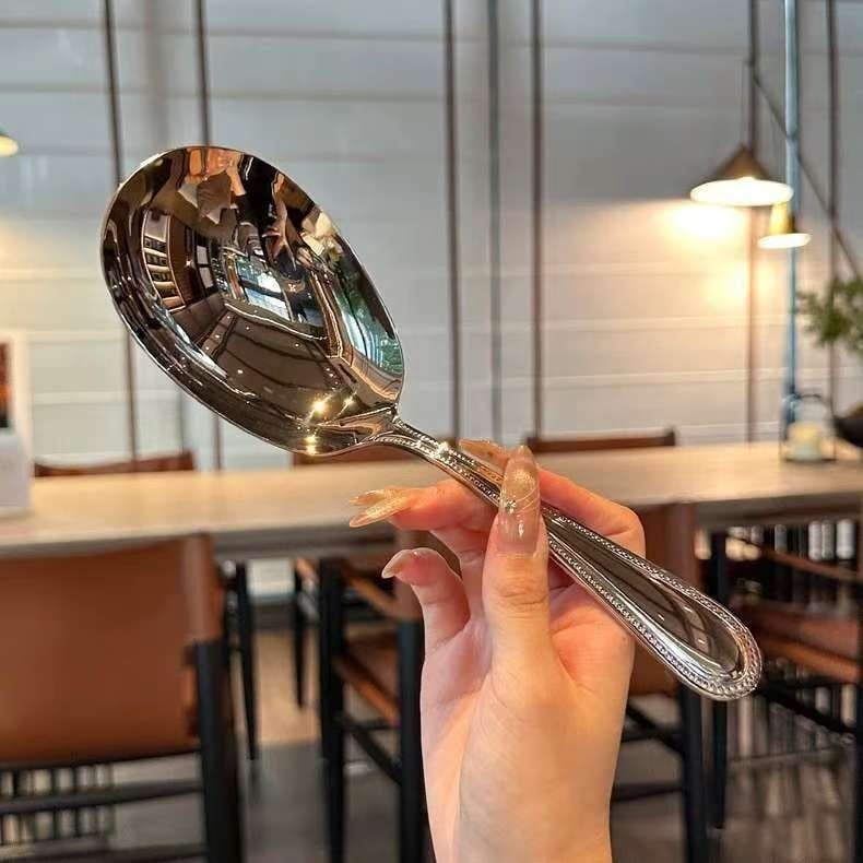 Lingură cu cap mare pentru servire, supă și terci — oțel inoxidabil 410, stil modern, finisaj oglindit
