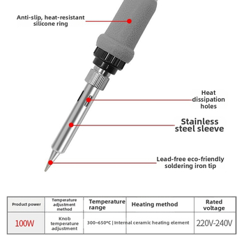100W lituoklis su įjungikliu, 220V, pramoninės kokybės, pastovia temperatūra, komplektas