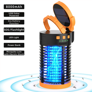 Lampă solară pentru țânțari pentru interior — baterie încorporată de 5001mAh, tub UV, atracție prin lumină + șoc electric pentru omorul țânțarilor, potrivită pentru camere sau spații până la 10 m², autonomie peste 12 ore
