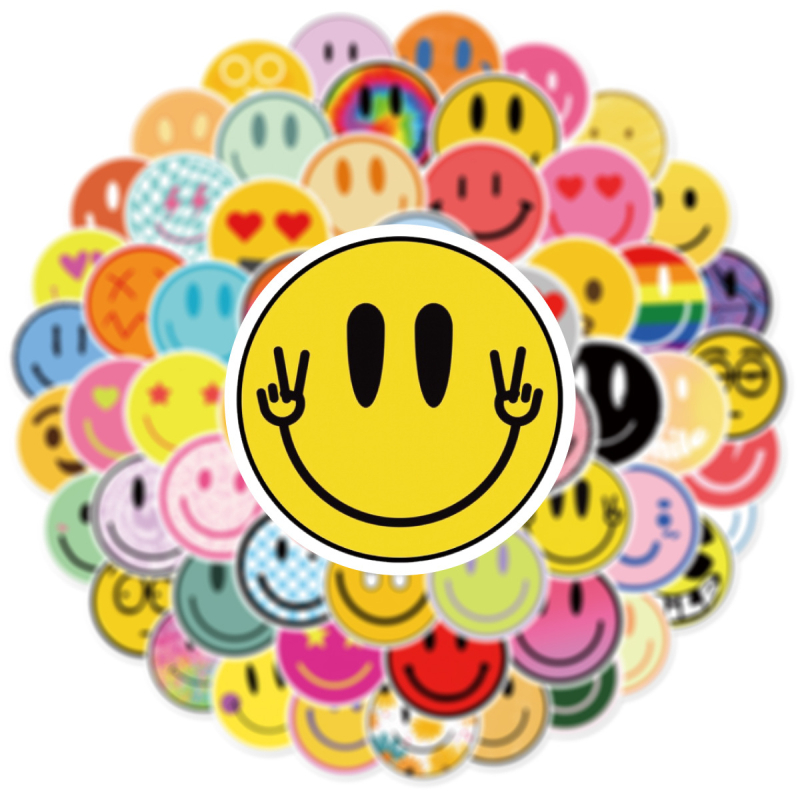 Set de 63 autocolante PVC rezistente la apă, autoadezive, cu fețe graffiti pentru pahare, telefoane și bagaje – imprimare