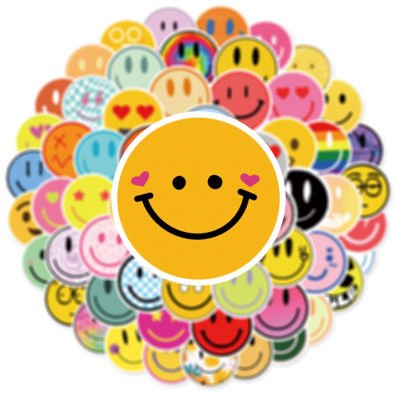 Set de 63 autocolante PVC rezistente la apă, autoadezive, cu fețe graffiti pentru pahare, telefoane și bagaje – imprimare