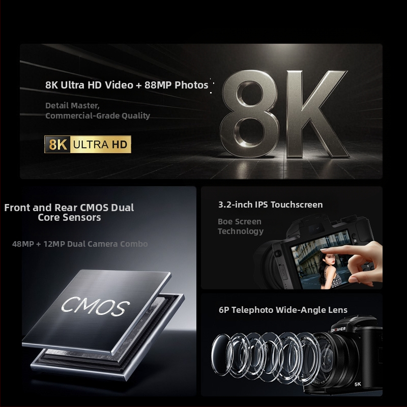 8K bezspoguļkamera ar Wi‑Fi, periskopa tālummaiņas objektīvs, 48MP CMOS sensori