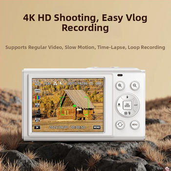 Selfie-kahekordse ekraaniga digikaamera 5x optilise suumi, CMOS 16 MP (1/2.8), 3840x2160@30fps