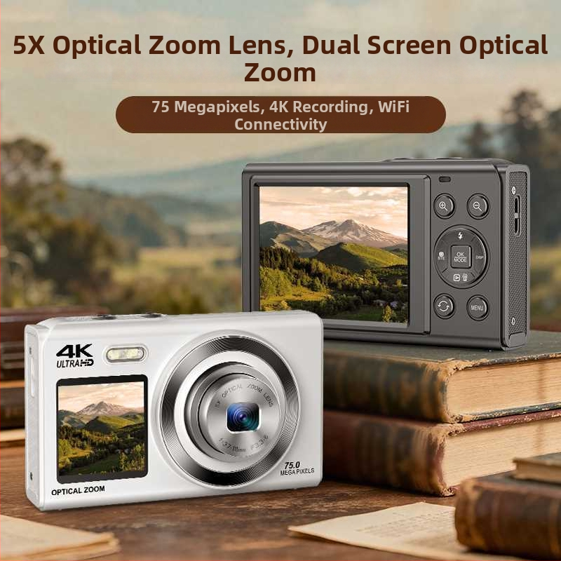 Selfie-kahekordse ekraaniga digikaamera 5x optilise suumi, CMOS 16 MP (1/2.8), 3840x2160@30fps