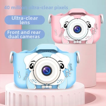 Gyerekeknek készült digitális kamera, mini DSLR-stílusú dupla kamera HD felvételekhez és fényképezéshez, modell I5-99; 2.0-inch LCD; TF-kártya tárhely; <1 MP; ABS szilikon ház