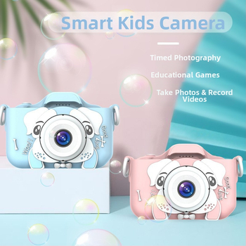 Gyerekeknek készült digitális kamera, mini DSLR-stílusú dupla kamera HD felvételekhez és fényképezéshez, modell I5-99; 2.0-inch LCD; TF-kártya tárhely; <1 MP; ABS szilikon ház