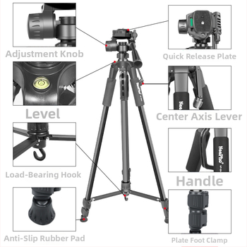 NP-8840 Mobilā tālruņa fotografēšanas stabilizators ar trīs sadaļu statīvu, alumīnija sakausējums un ABS, 3D PTZ, slodze 2-5 kg, ātrās atbrīvošanas plākšne