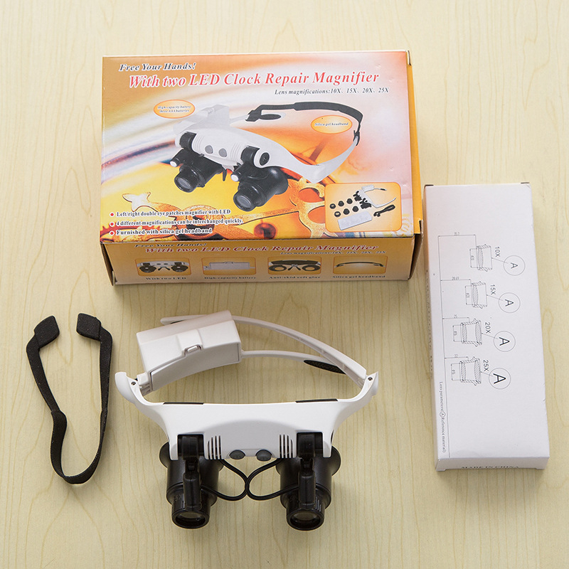 Лупа за ремонт на часовници с осветление, мултиобектив, в стил очила, модел 9892Gj-3A, MG марка