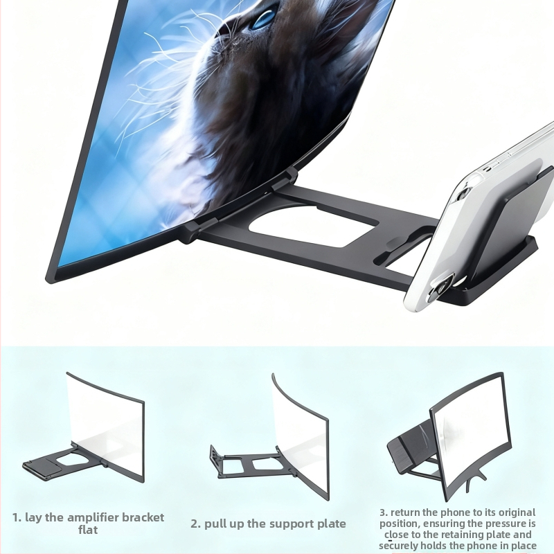 Izliektā telefona ekrāna palielinātājs tiešsaistes nodarbībām, 3D HD, akrila+ABS, palielinājums 2–3x, attālums 1–2 m, uz galda