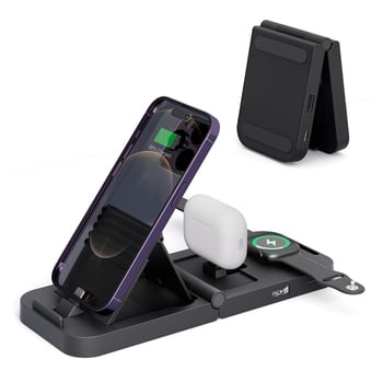 3-σε-1 ασύρματο στήριγμα φόρτισης για iPhone 15/14 — 15W γρήγορη φόρτιση, μαγνητική ευθυγράμμιση, QC3.0, 2.4A, συνολική ισχύς 20W