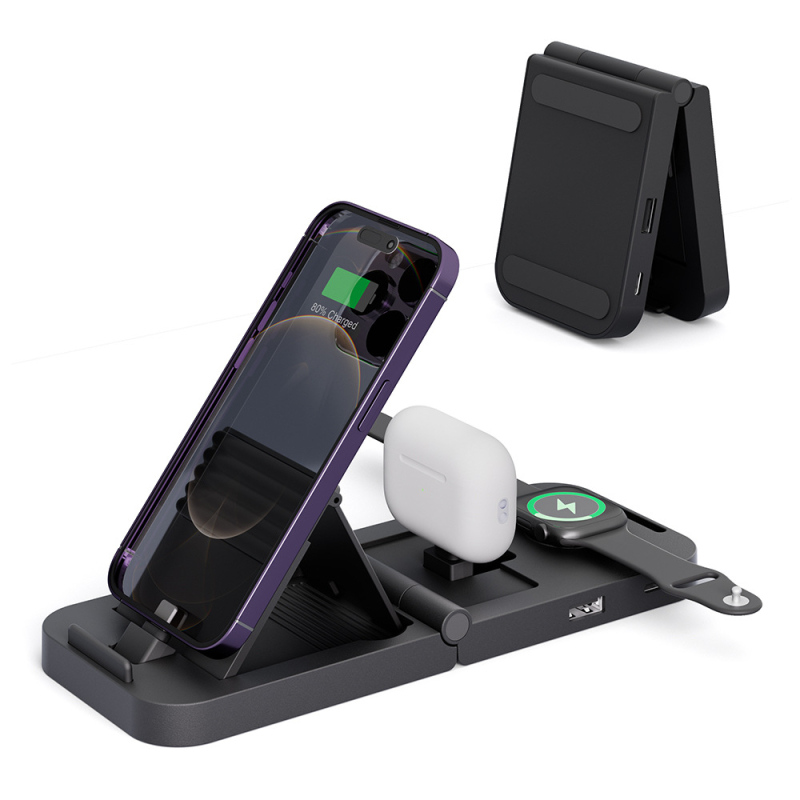 3-σε-1 ασύρματο στήριγμα φόρτισης για iPhone 15/14 — 15W γρήγορη φόρτιση, μαγνητική ευθυγράμμιση, QC3.0, 2.4A, συνολική ισχύς 20W