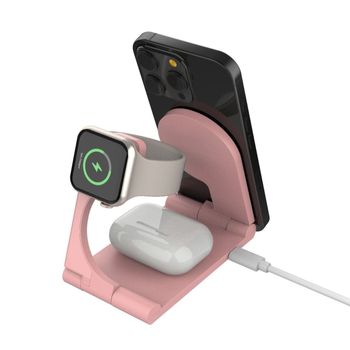 Безжична Qi зарядна стойка, сгъваема, 15W обща мощност, 9V изход, съвместима с iPhone, AirPods и Apple Watch