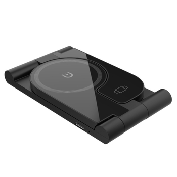 Безжична Qi зарядна стойка, сгъваема, 15W обща мощност, 9V изход, съвместима с iPhone, AirPods и Apple Watch