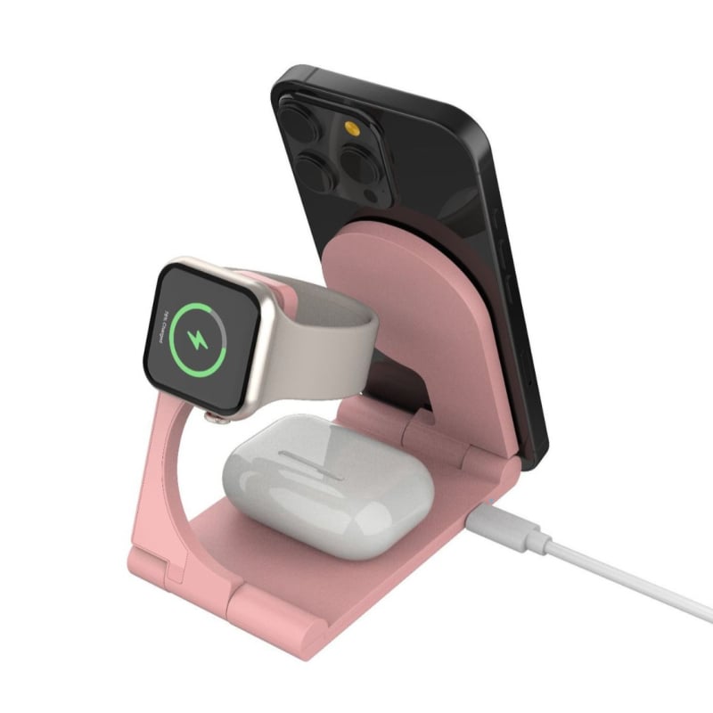 Безжична Qi зарядна стойка, сгъваема, 15W обща мощност, 9V изход, съвместима с iPhone, AirPods и Apple Watch