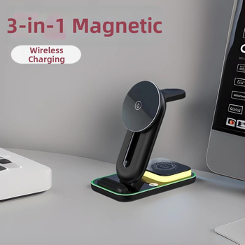 MagSafe 3-в-1 безжично зарядно за часовник и телефон, магнитно зареждане, бързо зареждане, изход 3A, макс. 15W