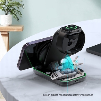 MagSafe 3-в-1 безжично зарядно за часовник и телефон, магнитно зареждане, бързо зареждане, изход 3A, макс. 15W