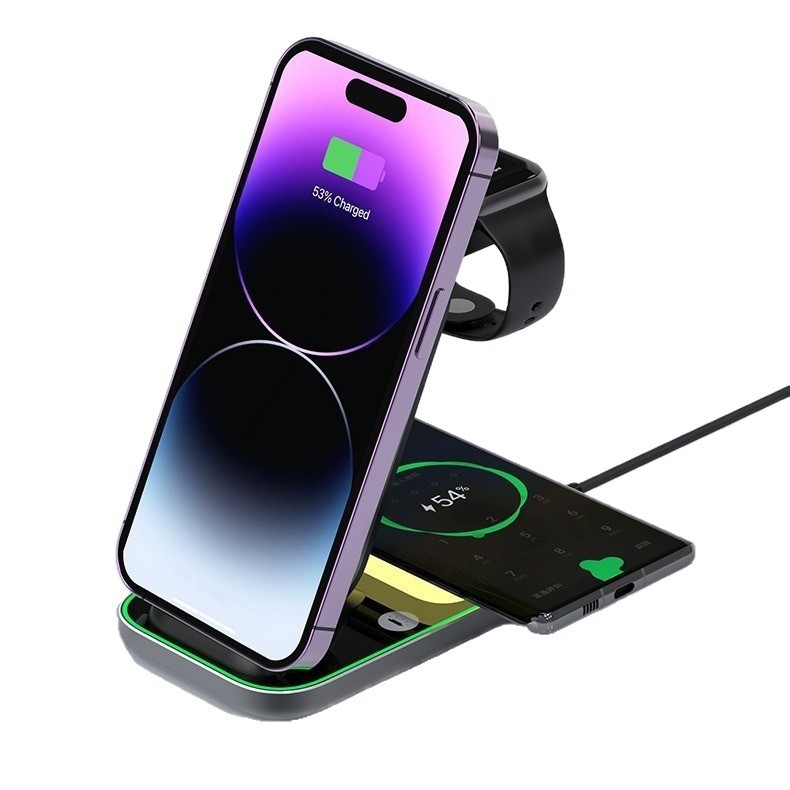 MagSafe 3-в-1 безжично зарядно за часовник и телефон, магнитно зареждане, бързо зареждане, изход 3A, макс. 15W