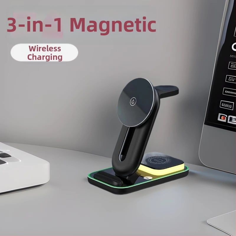 MagSafe 3-в-1 безжично зарядно за часовник и телефон, магнитно зареждане, бързо зареждане, изход 3A, макс. 15W