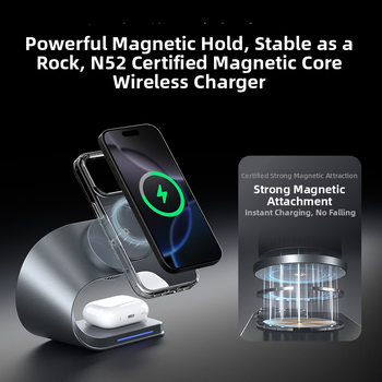 Безжично зарядно устройство с полупроводников охладител, 3-в-1 магнитна поставка, 15W безжично зареждане, PD бързо зареждане, обща мощност 33W
