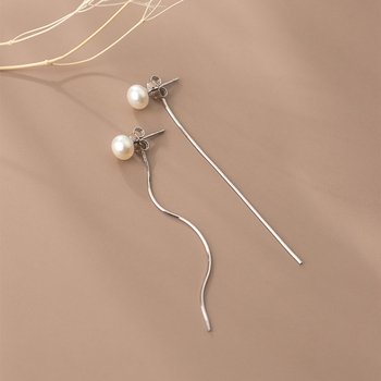 S925 ezüst fülbevaló, hosszú gyöngyös kígyólánccal és bojtokkal, nőknek, koreai stílus