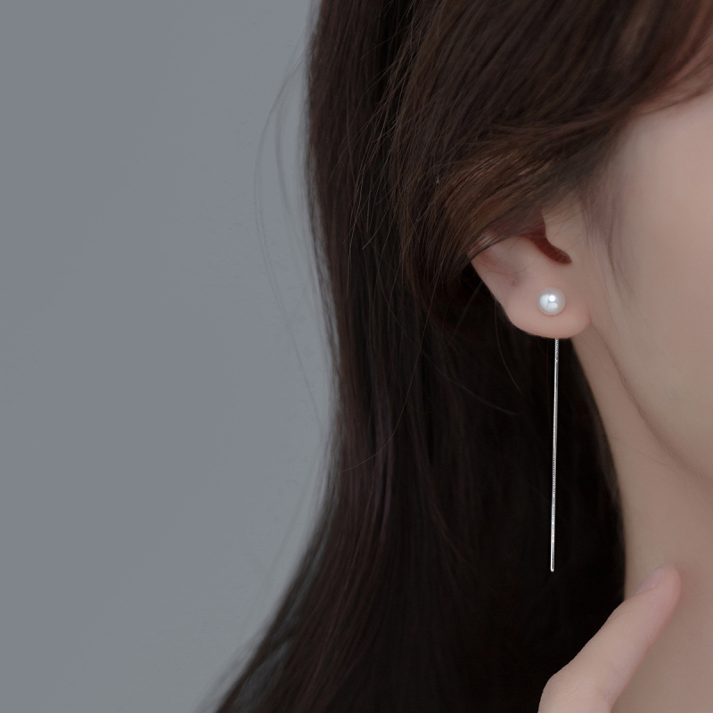 S925 ezüst fülbevaló, hosszú gyöngyös kígyólánccal és bojtokkal, nőknek, koreai stílus