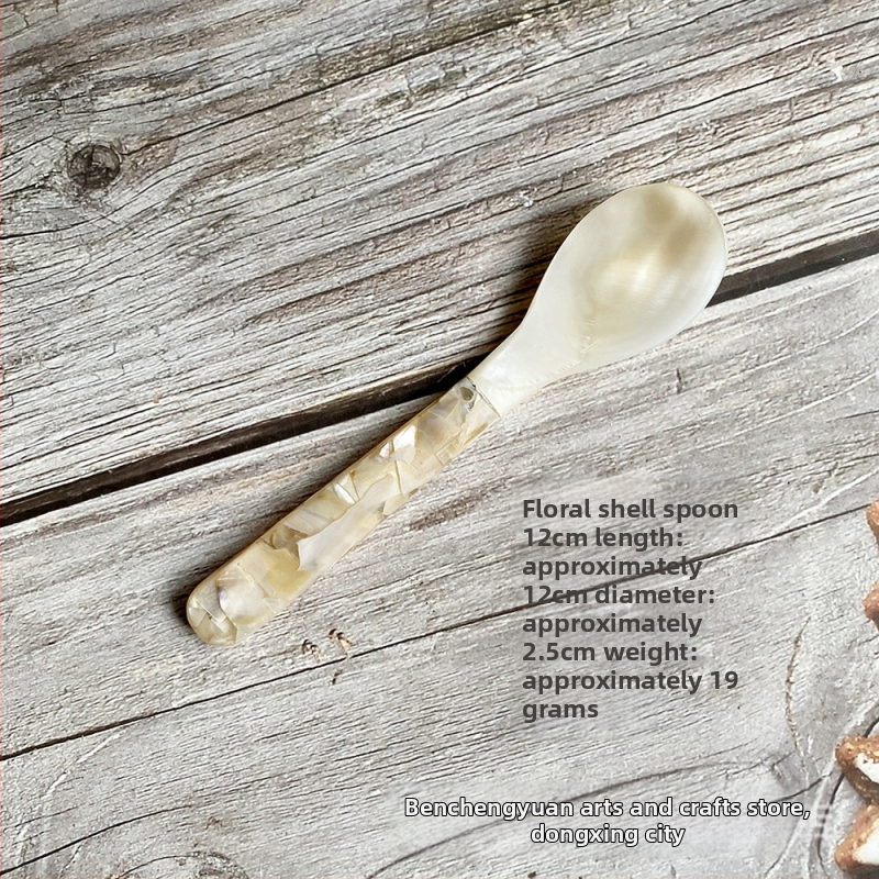 Set ceramic tacâm cu lingură, furculiță și cuțit, cu insertii din scoici și perle pentru desert, premium retro.