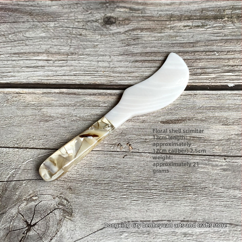 Set ceramic tacâm cu lingură, furculiță și cuțit, cu insertii din scoici și perle pentru desert, premium retro.