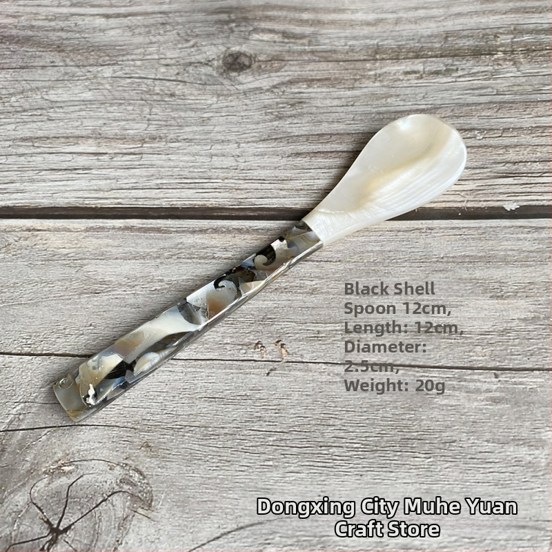 Set ceramic tacâm cu lingură, furculiță și cuțit, cu insertii din scoici și perle pentru desert, premium retro.