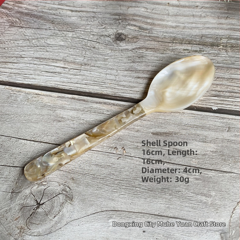 Set ceramic tacâm cu lingură, furculiță și cuțit, cu insertii din scoici și perle pentru desert, premium retro.